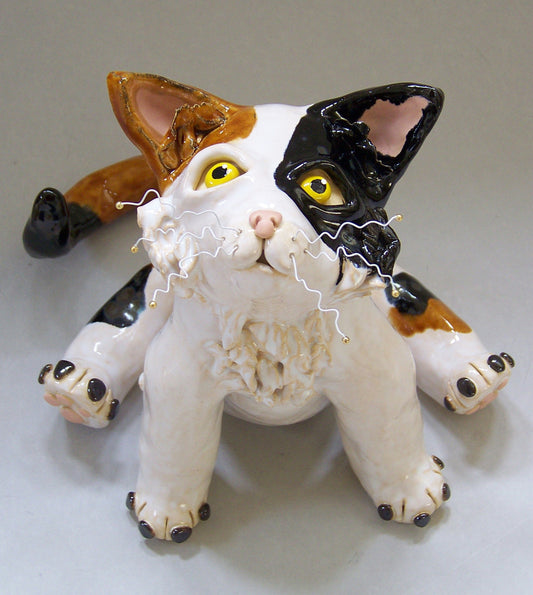Ceramic Calico Cat Art Sculpture