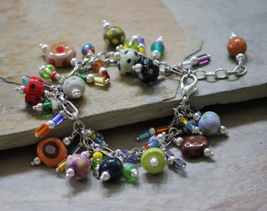 Multicolor Coin and Glass Tube Beaded Bracelet