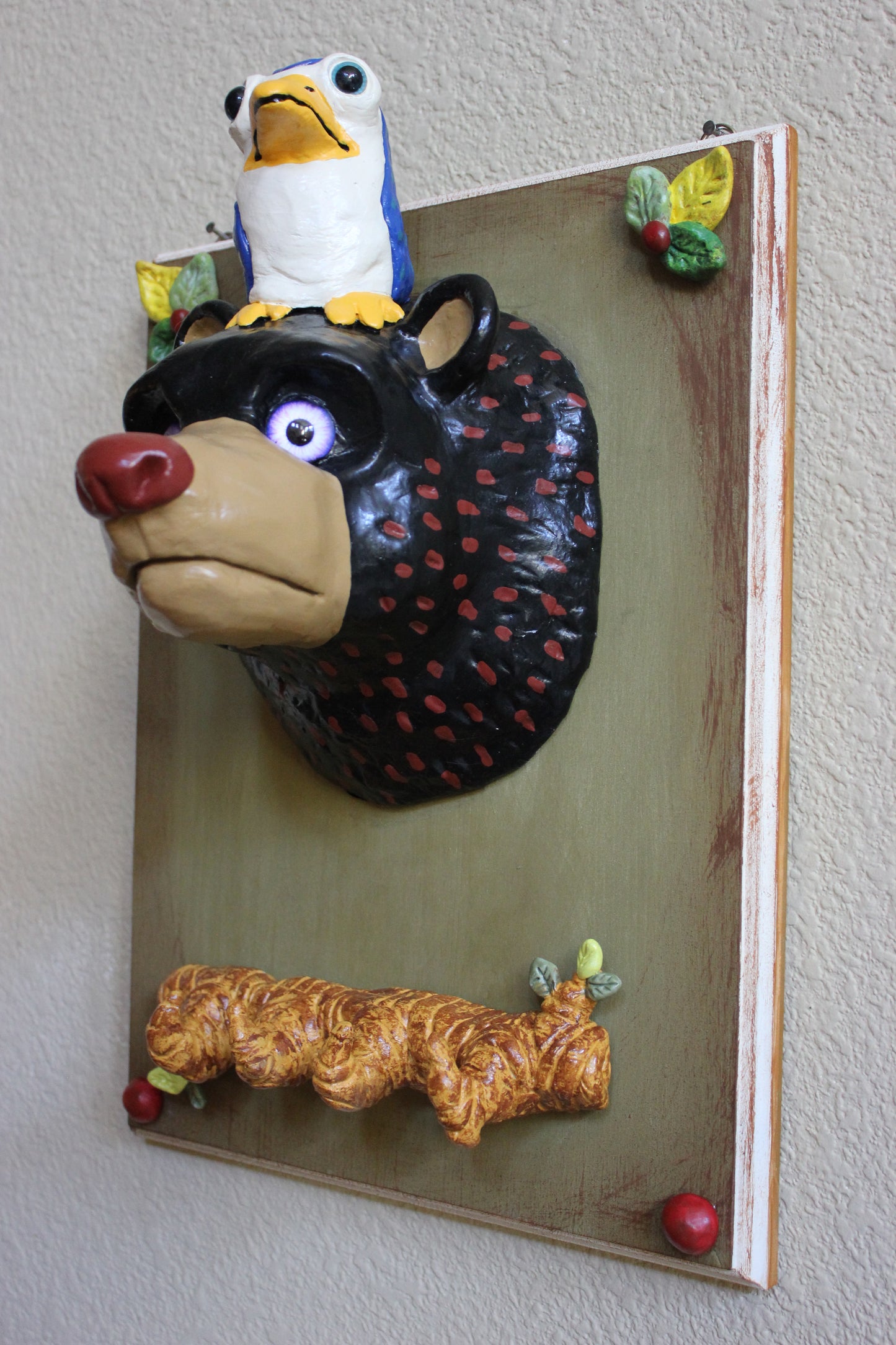 Bear and Bird Wall Plaque and Organizer