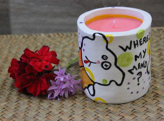 Animated Dog Drawing Scented Tabletop Candle in Ceramic Hand Crafted Vessel