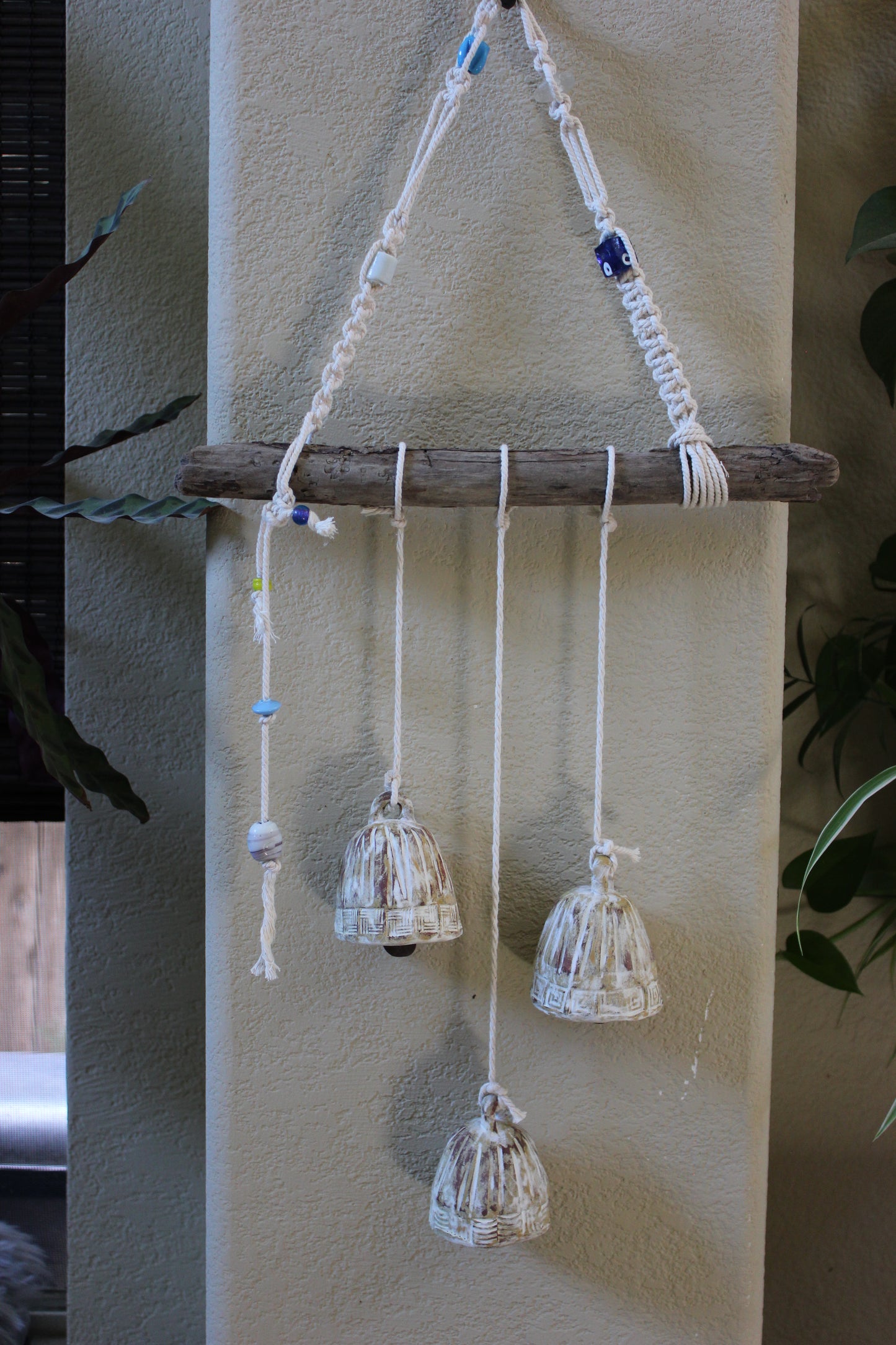 Macrame and Ceramics Bells Wall or Ceiling Decor