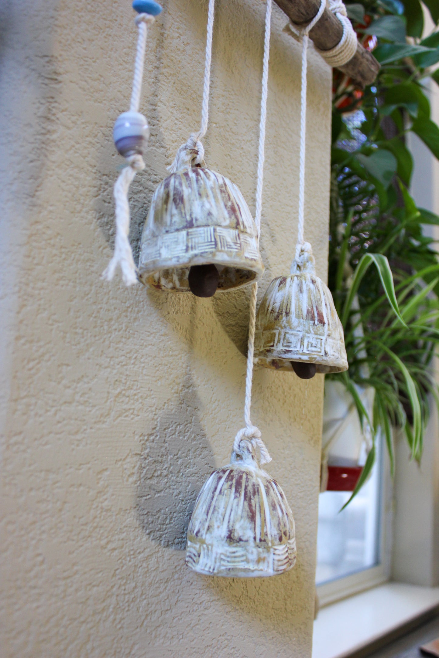 Macrame and Ceramics Bells Wall or Ceiling Decor