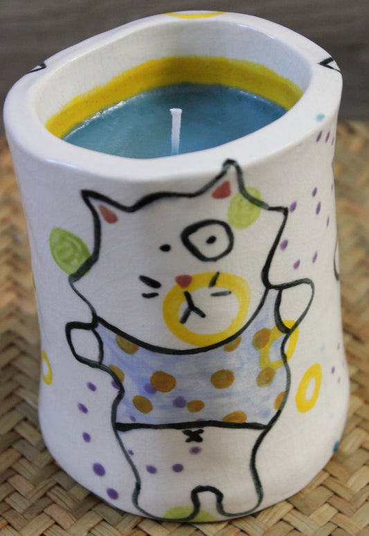 Cat Art Drawing Candle Holder with Hand Poured Candle