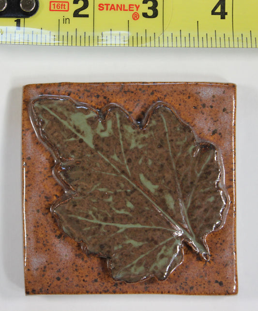 Brown & Green Geranium Leaf Impression Tile