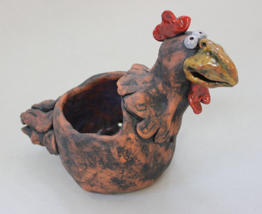 Red Earthenware Clay Chicken Planter and Home Decor