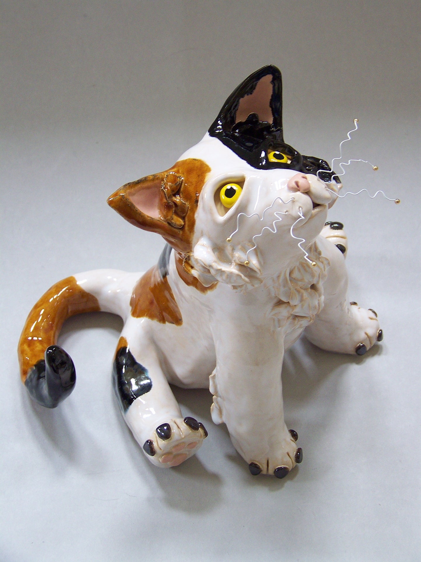 Ceramic Calico Cat Art Sculpture