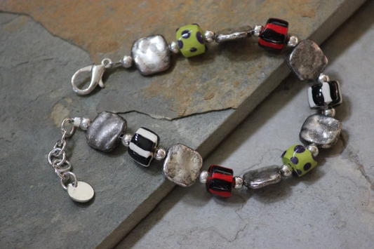 Multi Color Mixed Metal and Beaded Porcelain Bracelet