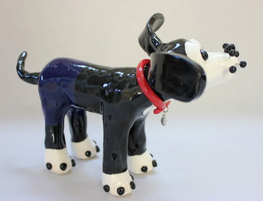 Black and White Standing Dog Animated Sculpture