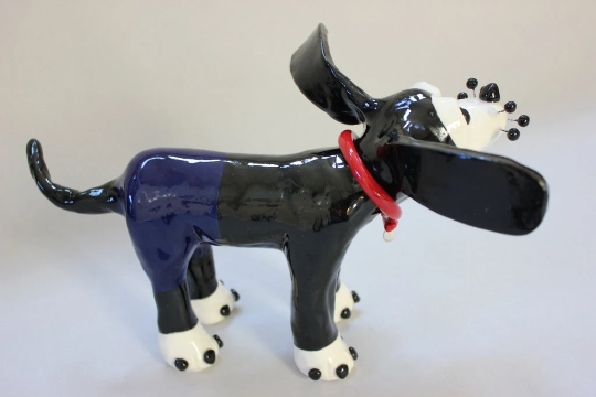 Black and White Standing Dog Animated Sculpture