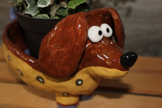 Doxie Dog Planter, Container and Home Decoration