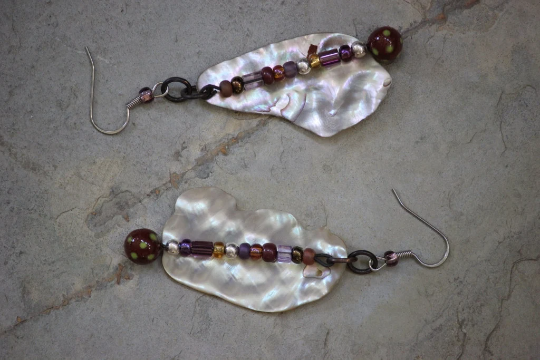 Mixed beaded Abalone Shell Earrings