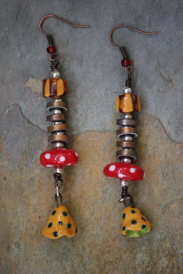 Mixed Bead Multi Colored Polka Dot and Striped Dangle Earrings