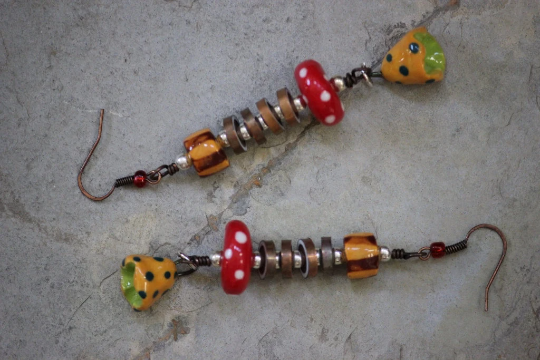 Mixed Bead Multi Colored Polka Dot and Striped Dangle Earrings