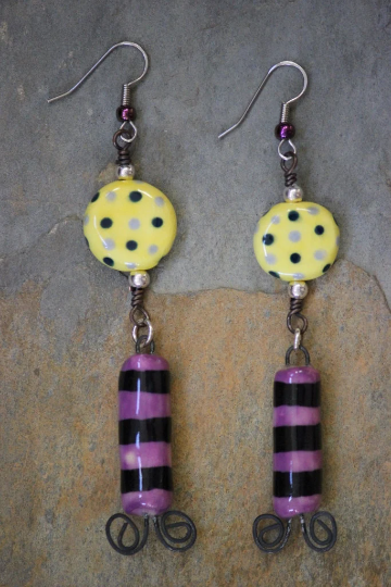 Burtonesque Polka Dot and Striped Beaded Drop Earring Set