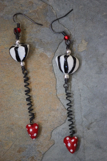 Black, White and Red Porcelain Dangle Earrings