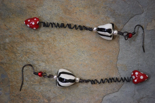 Black, White and Red Porcelain Dangle Earrings