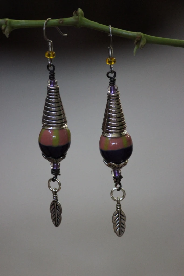 Whimsical Purple, Pink, Chartreuse Dangle Earrings