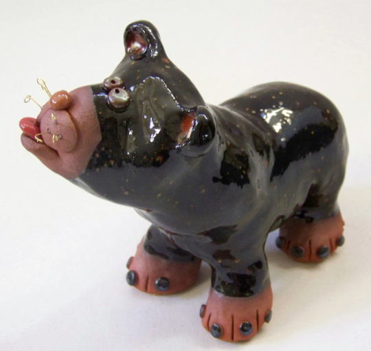 Ceramic Standing Grizzly Bear Sculpture