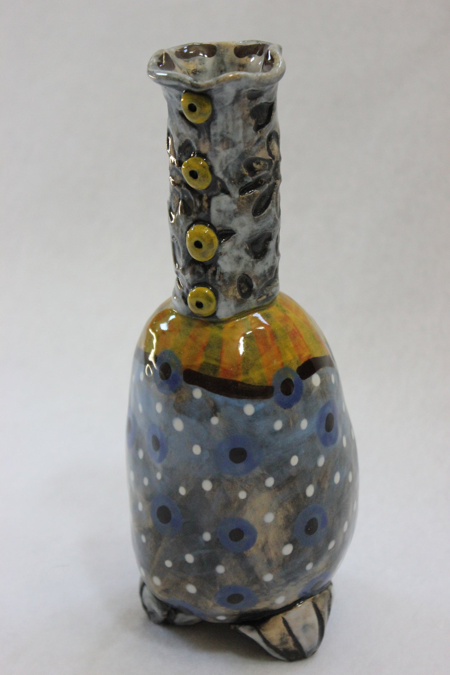 Fantasy Styled and Painted Ceramic Bud Vase