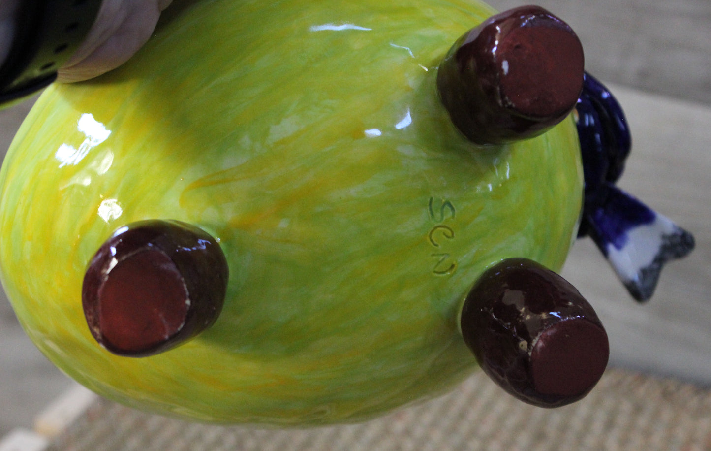 Ceramic Blue Bird Sculpture on Homemade Decorative Tabletop Knick Knack Bowl
