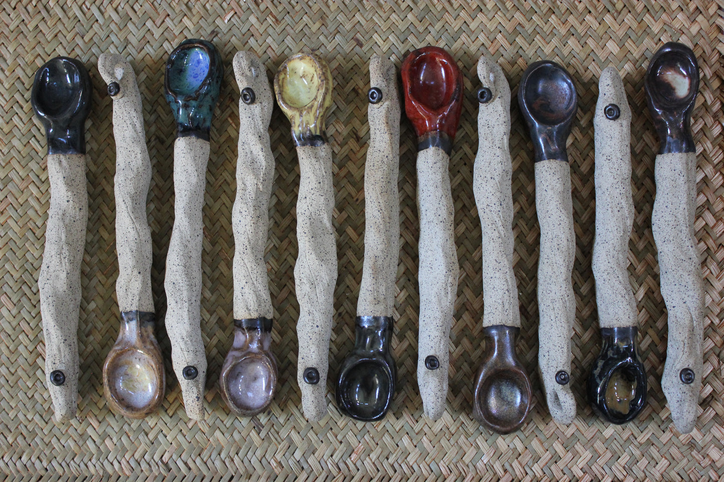 Earthy Ceramic Brown-Cream Serving Spoon as a Unique Ornament or for Food Consumption