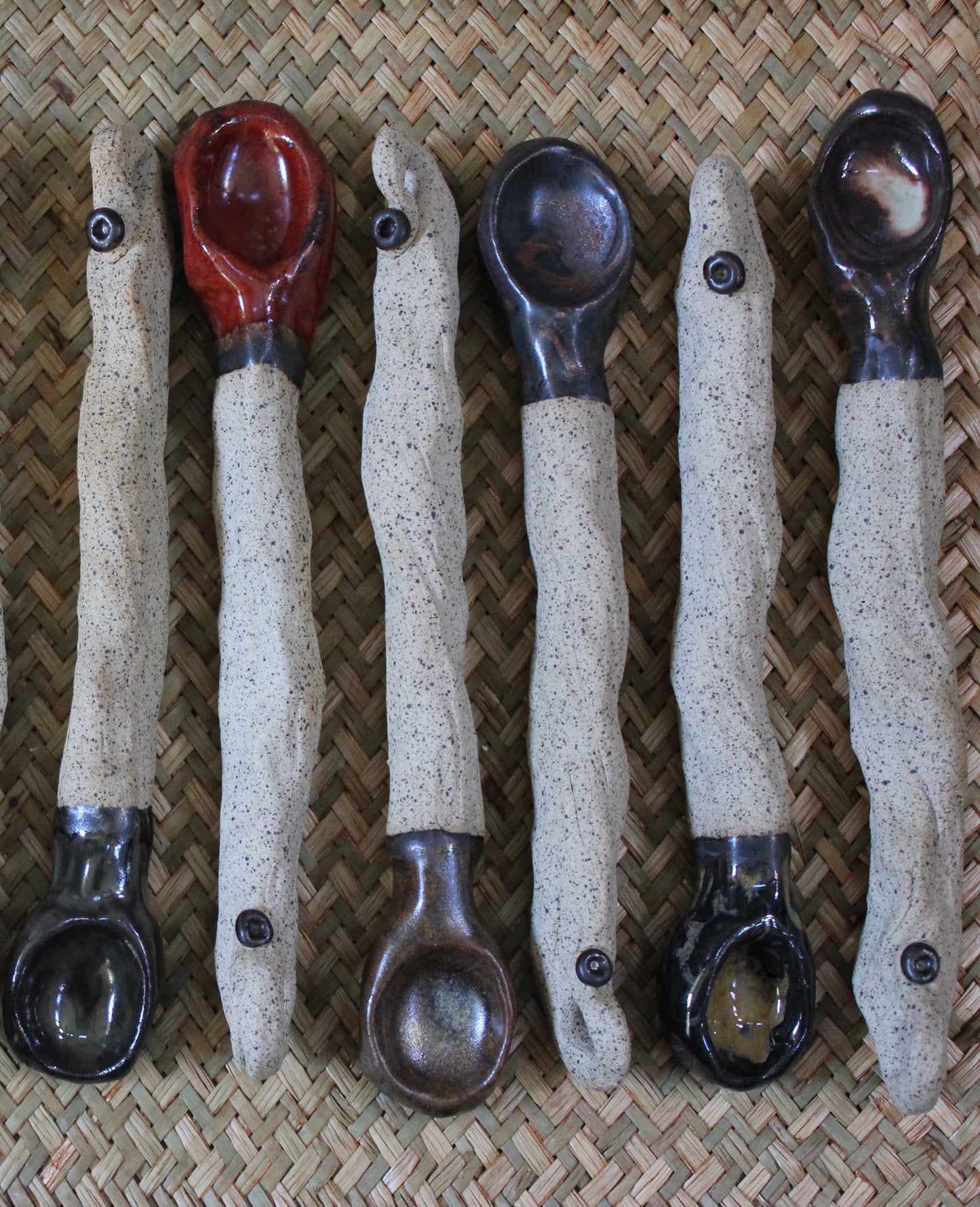 Earthy Ceramic Red-Brown Serving Spoon as a Unique Ornament or for Food Consumption