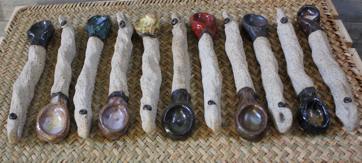 Earthy Ceramic Brown-Violet Serving Spoon as a Unique Ornament or for Food Consumption