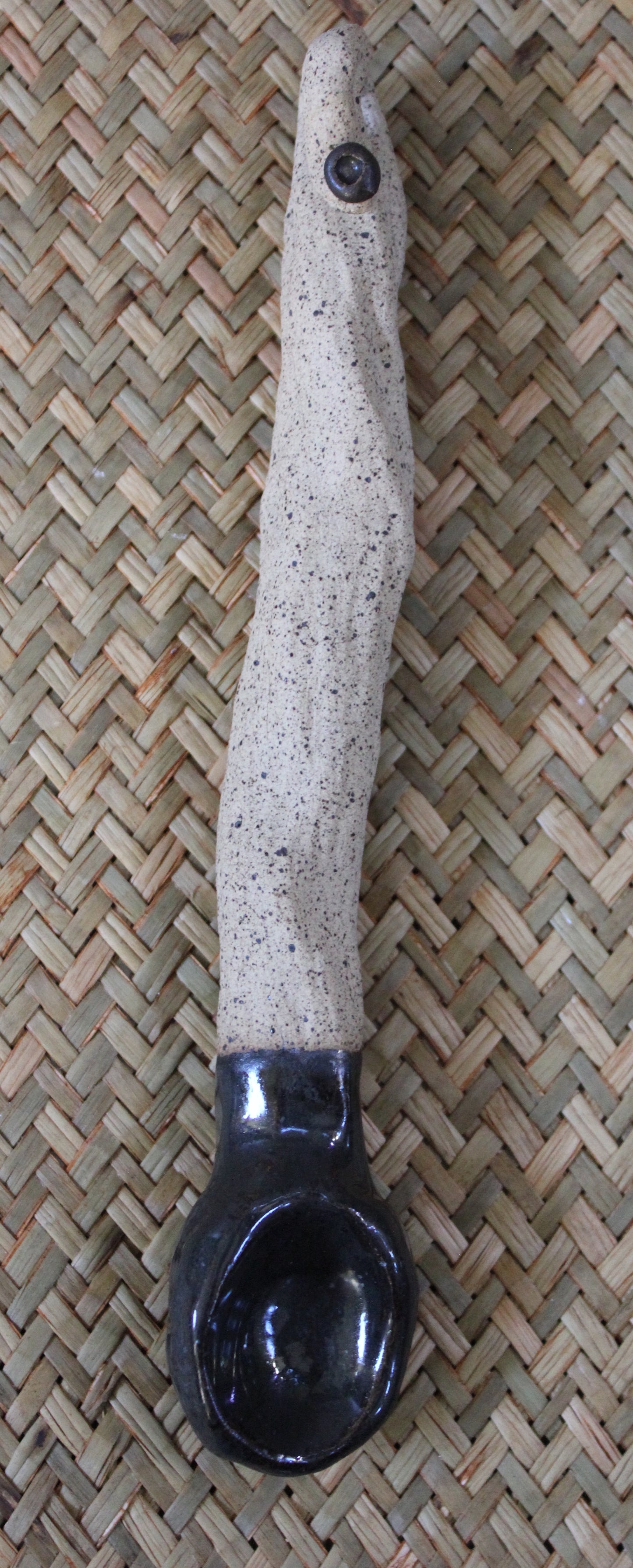 Earthy Ceramic Blue-Grey Serving Spoon as a Unique Ornament or for Food Consumption