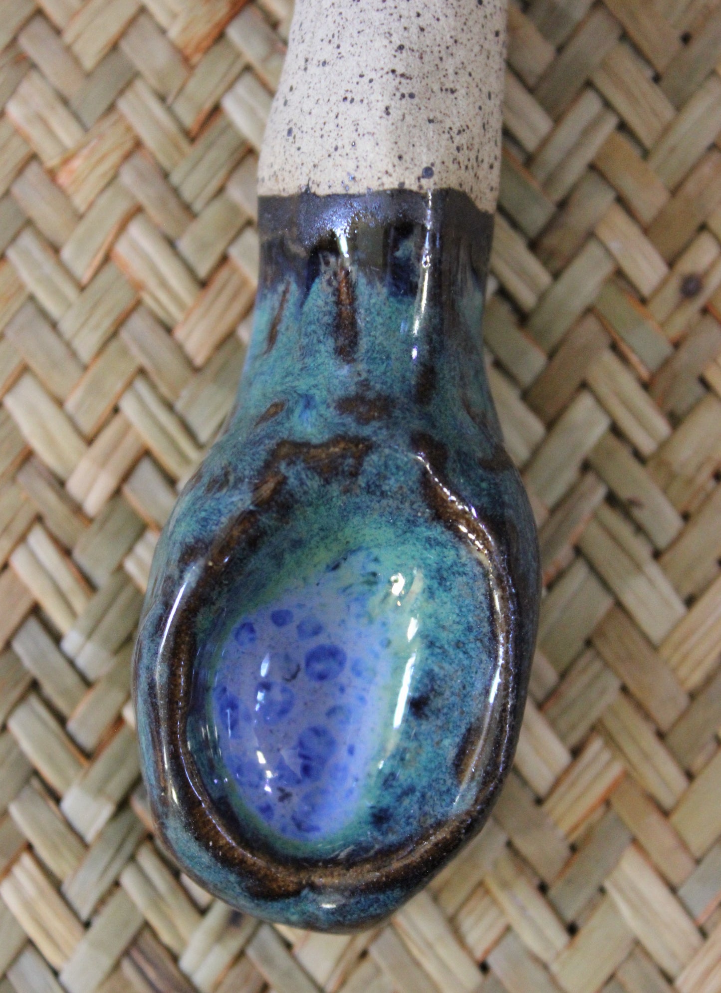 Organic Ceramic Turquoise-Blue Serving Spoon as a Unique Ornament or for Food Consumption