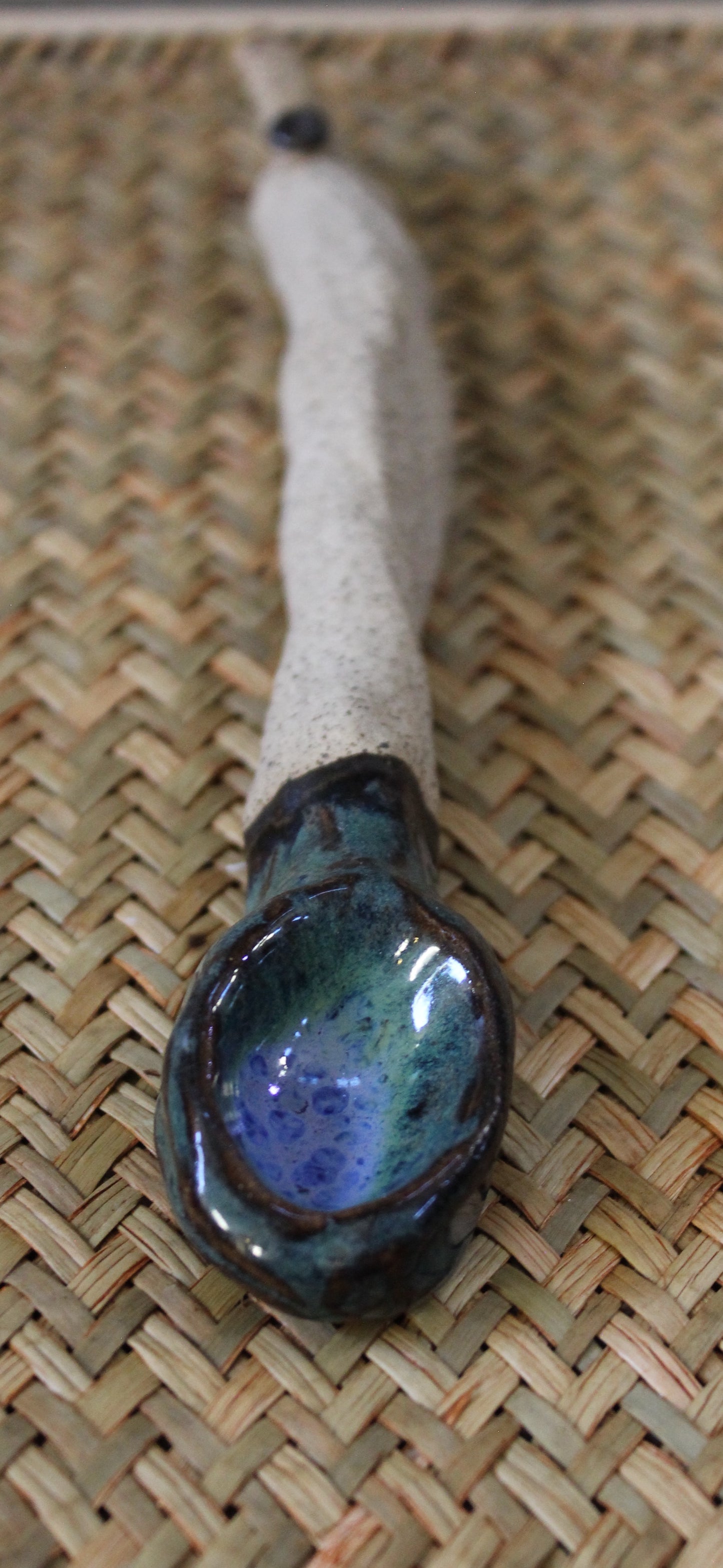 Organic Ceramic Turquoise-Blue Serving Spoon as a Unique Ornament or for Food Consumption