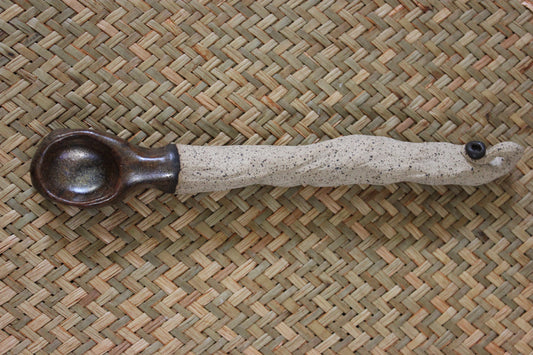Earthy Ceramic Blue-Black Serving Spoon as a Unique Ornament or for Food Consumption