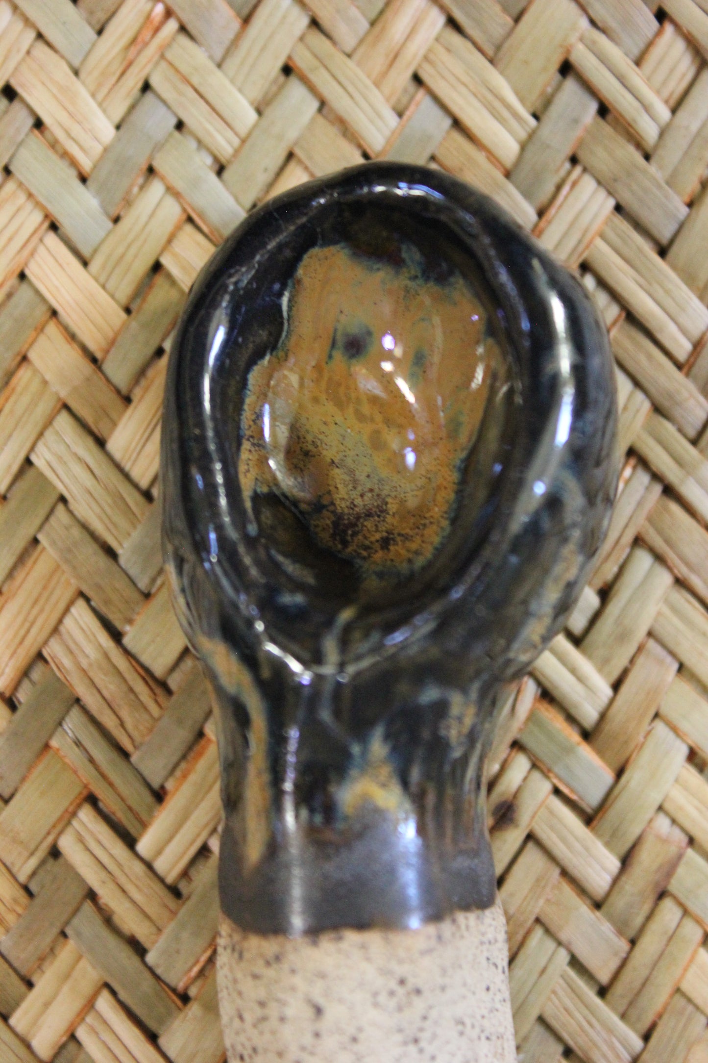 Earthy Ceramic Black-Carmel Serving Spoon as a Unique Ornament or for Food Consumption