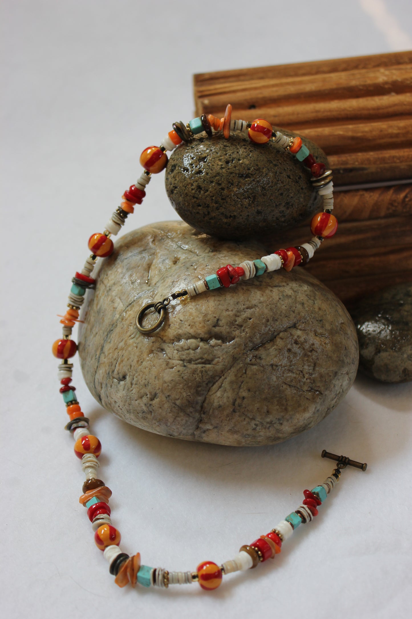 Howlite Turquoise & Porcelain Beaded Necklace