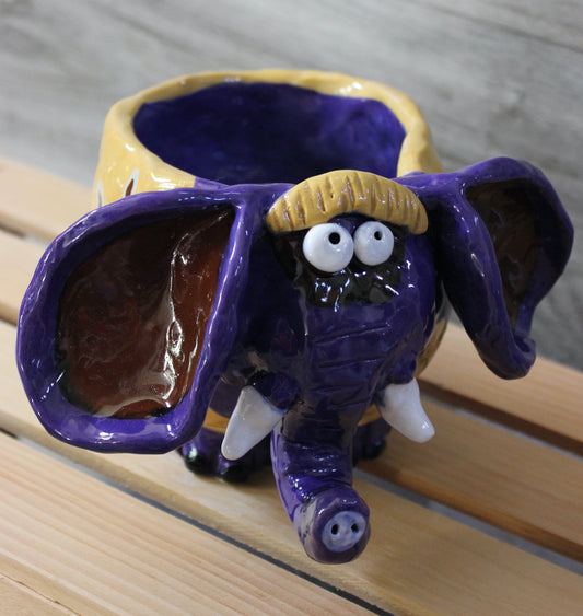 Ceramic Purple Elephant Plant Holder