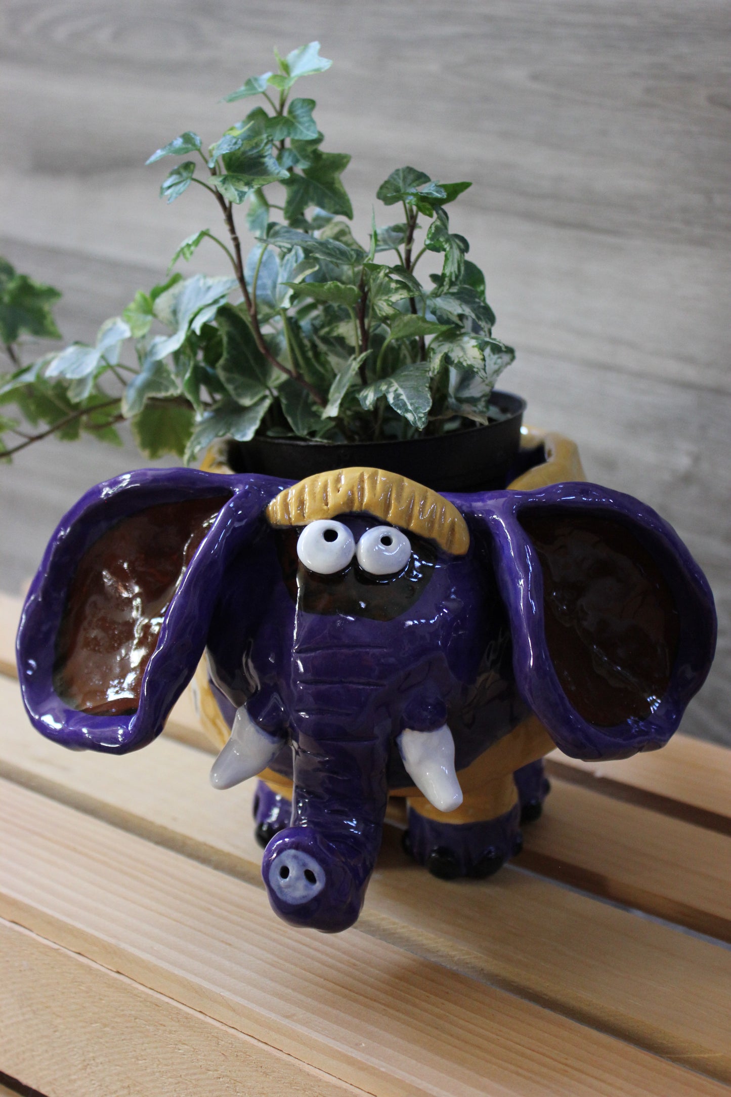 Ceramic Purple Elephant Plant Holder