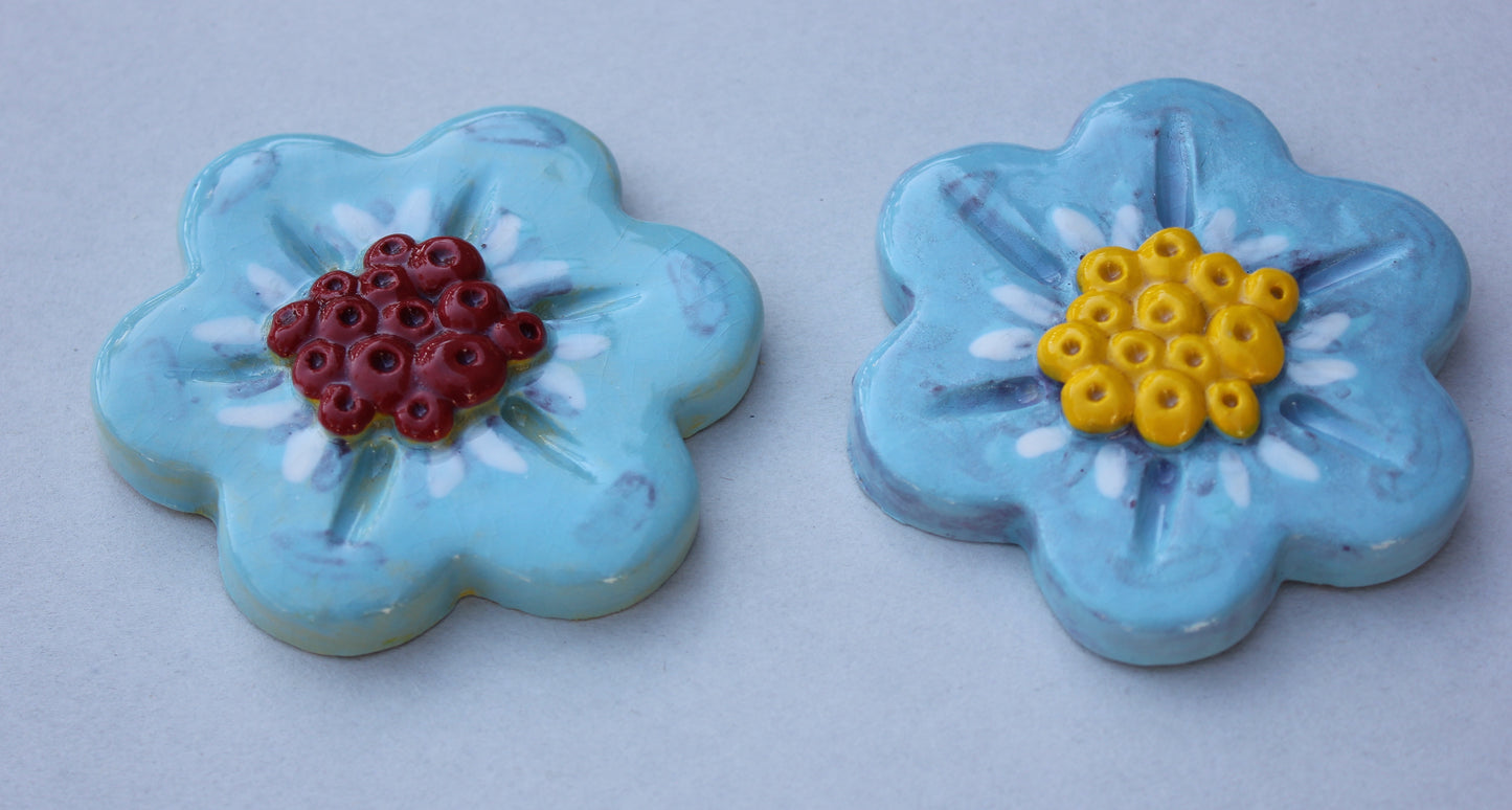 Ceramic Decorative Blue and Yellow Flower Tile Set of Four
