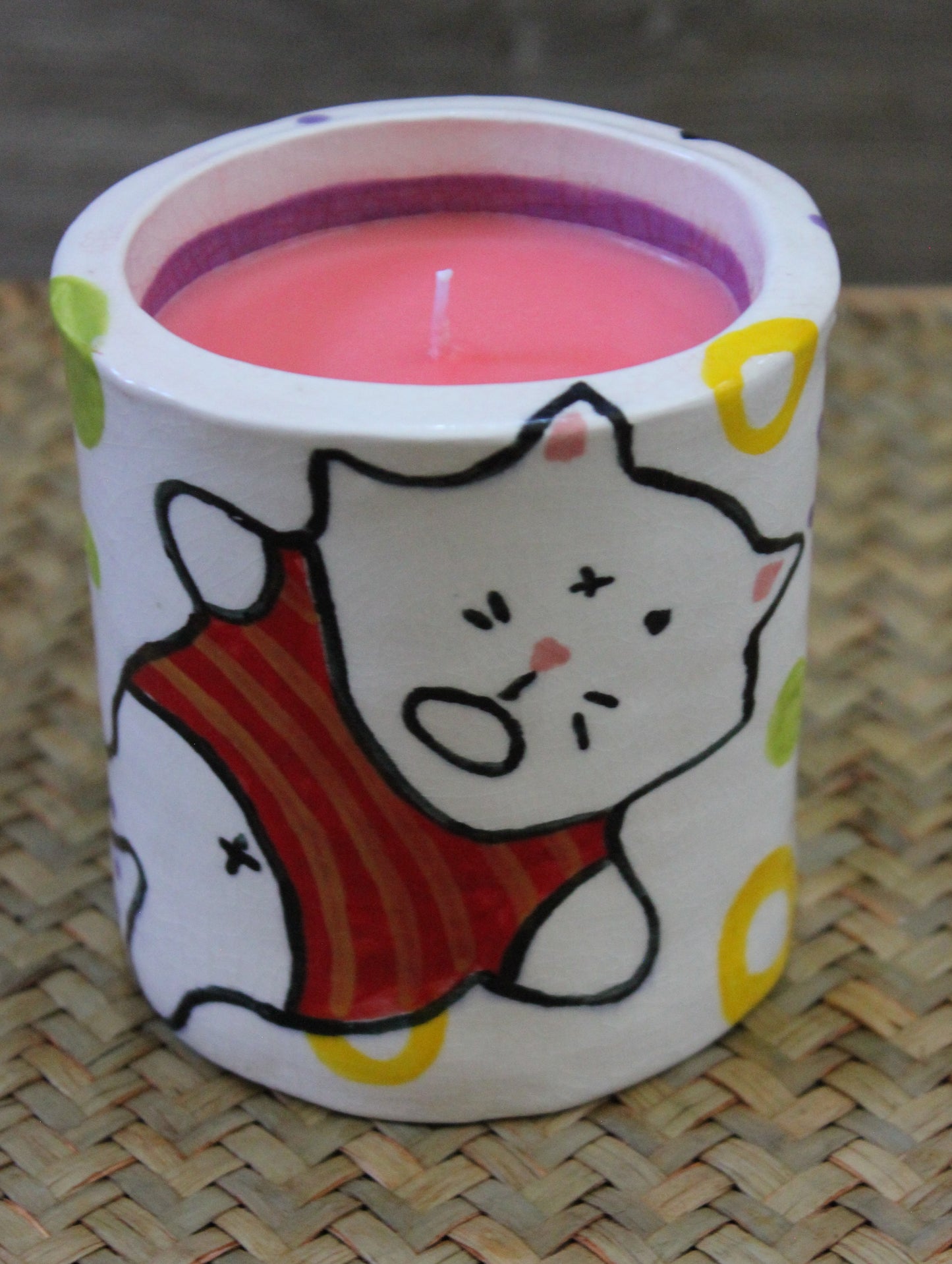 Artistic Cat Candle Tabletop Vessel with Hand Crafted Cherry Scented Candle