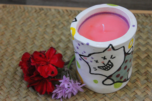 Artistic Cat Candle Tabletop Vessel with Hand Crafted Cherry Scented Candle