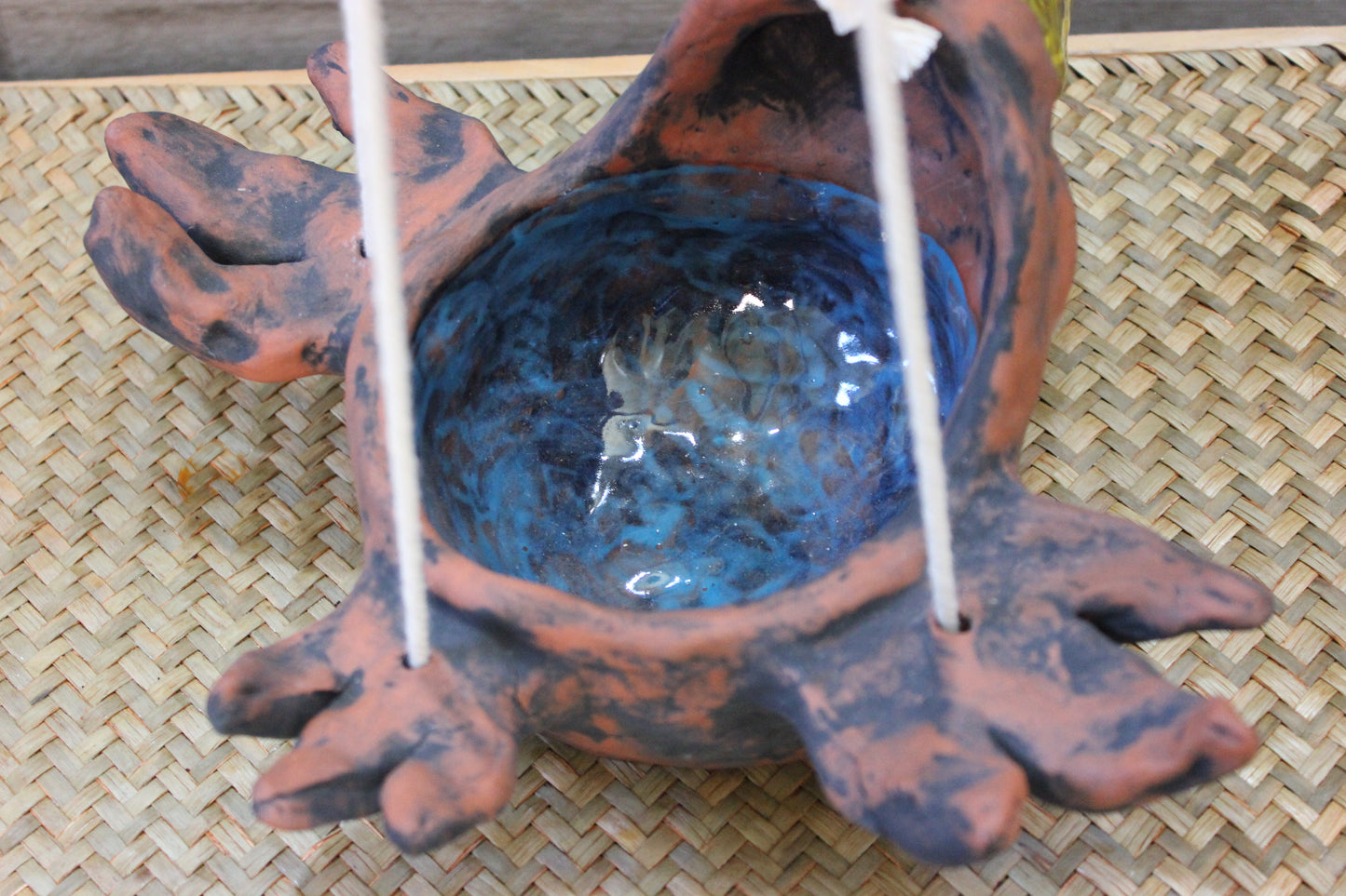Ceramic Chicken Sculpture Plant Holder with Hanging Macrame