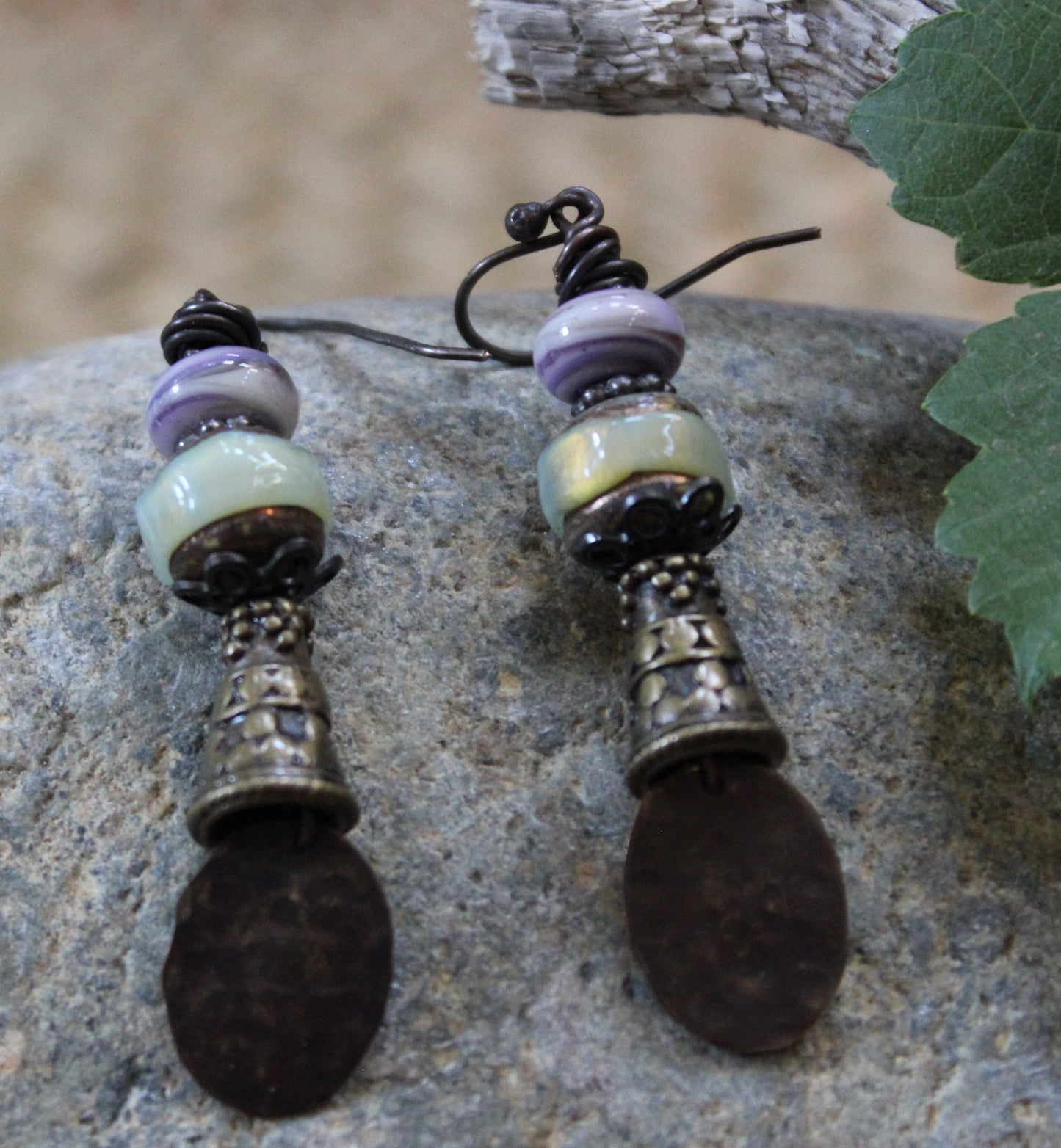 Rustic Copper and Glass Drop Earrings