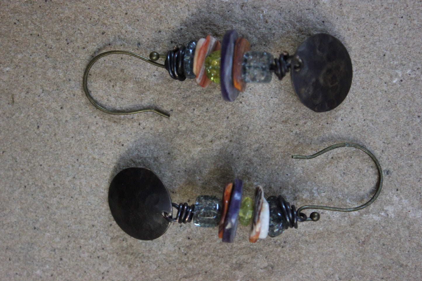 Bohemian Style, Copper and Oyster Shell Dangle Earrings