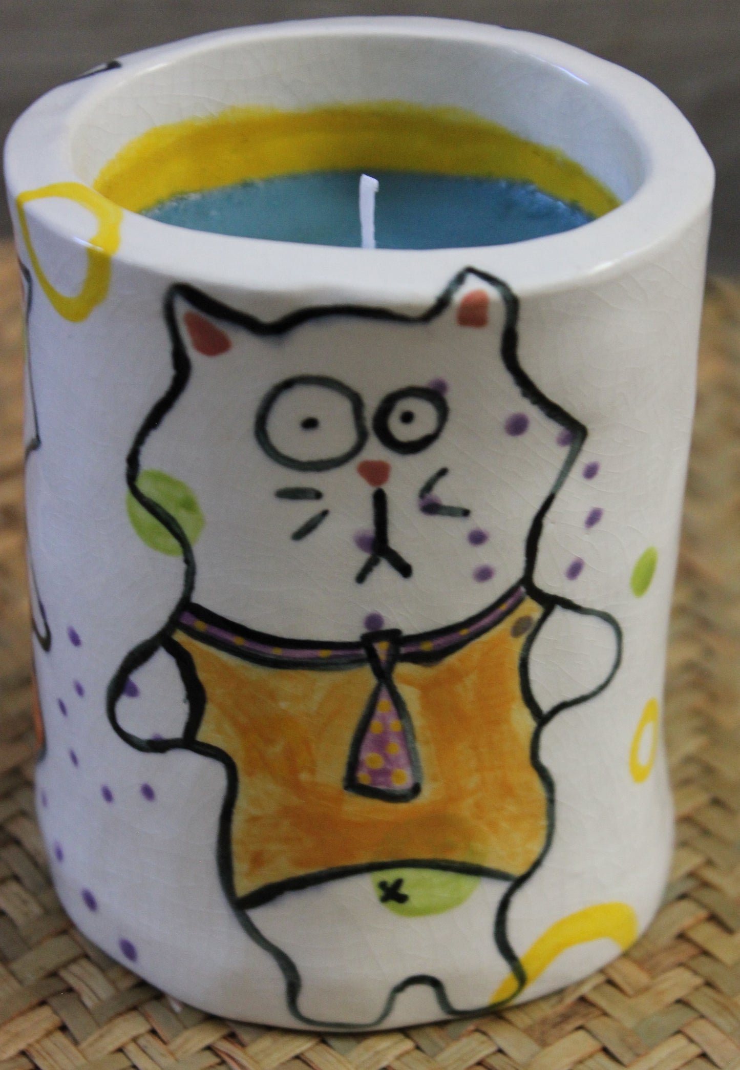Cat Art Drawing Candle Holder with Hand Poured Candle