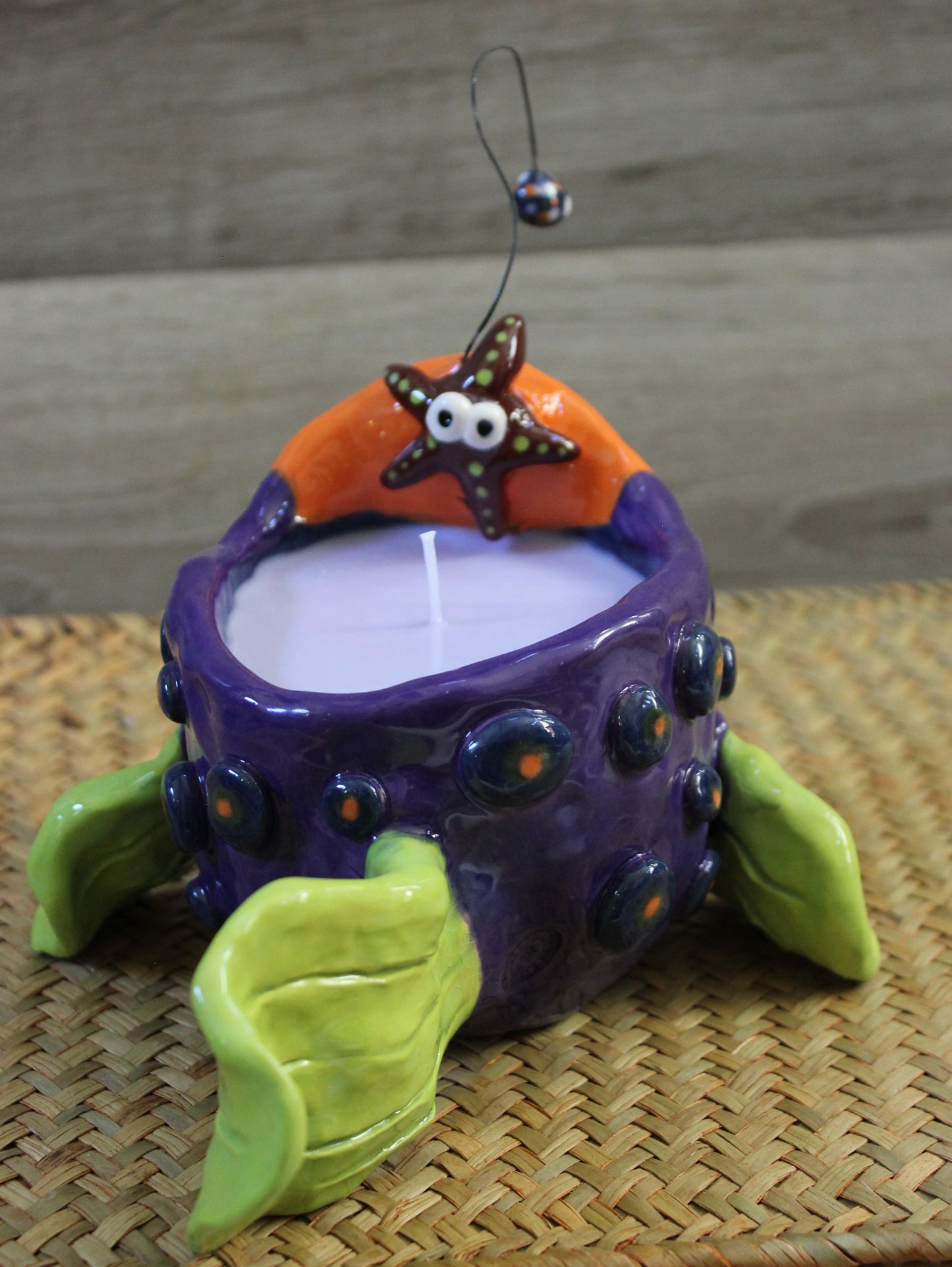 Ceramic Anglerfish Scented Candle and Knick Knack Tabletop Holder with Candle