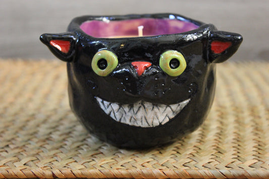 Black Evil Kitty Candle and Knick Knack Holder with Candle