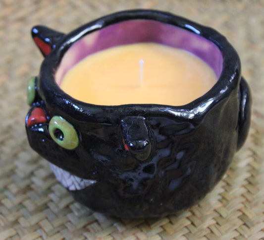 Black Evil Kitty Candle and Knick Knack Holder with Candle
