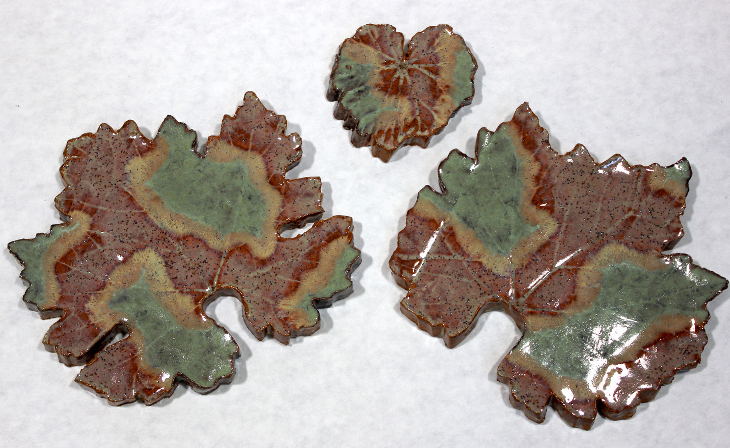 Handmade, Decorative Green & Red Leaf Tile Set