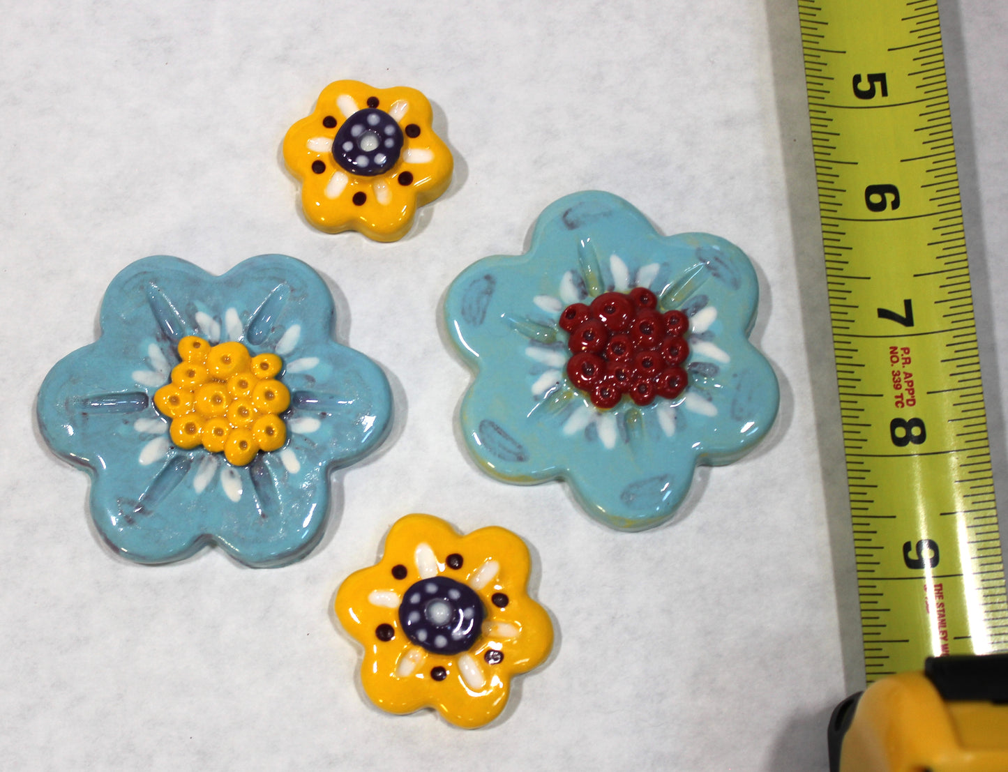 Ceramic Decorative Blue and Yellow Flower Tile Set of Four
