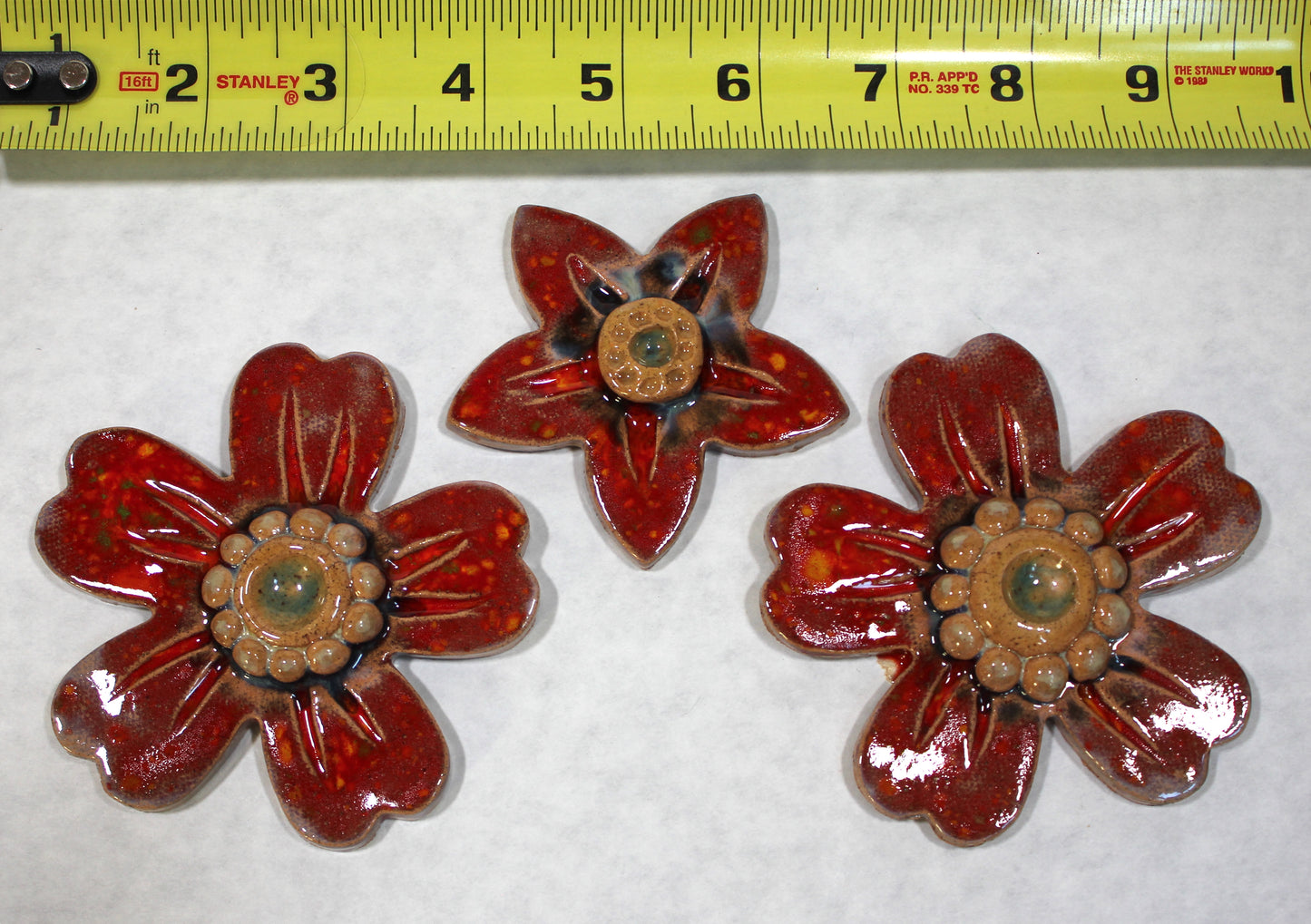 Ceramic Red and Caramel Flower Decorative Tile Set