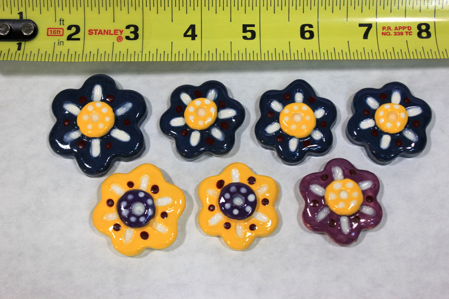 Ceramic, Decorative, Yellow, Blue and Purple Flower Tile Set