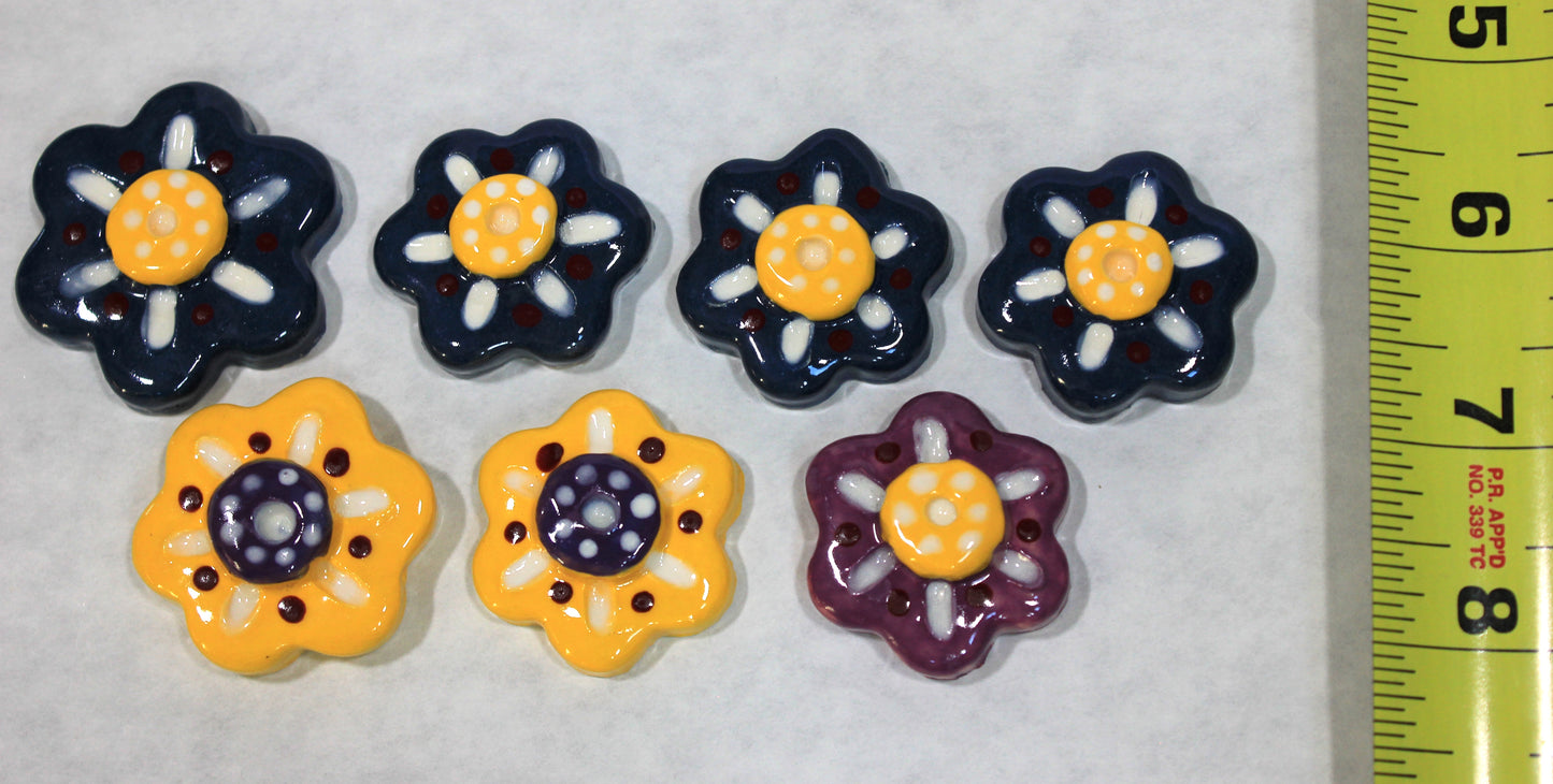 Ceramic, Decorative, Yellow, Blue and Purple Flower Tile Set